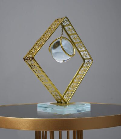 Clear crystal ball with gold stand and LED light for luxury home décor