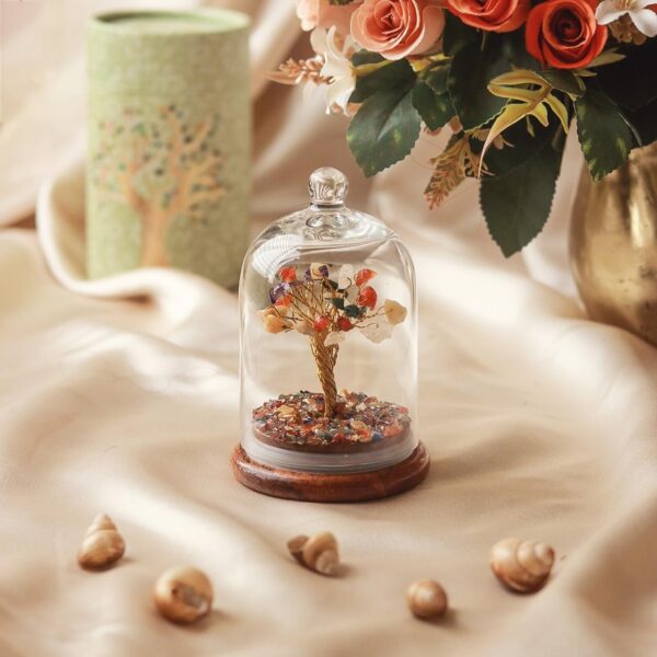 Seven chakra crystal tree in dome to promote mindfulness and relaxation