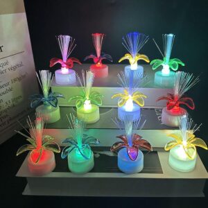 Color-changing fiber optic candle lamp with floral LED design