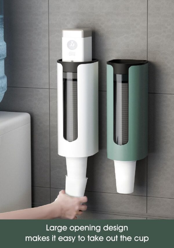 Vertical paper cup holder with adhesive mount