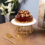 Elegant metal cake stand with plate for birthday and wedding cakes
