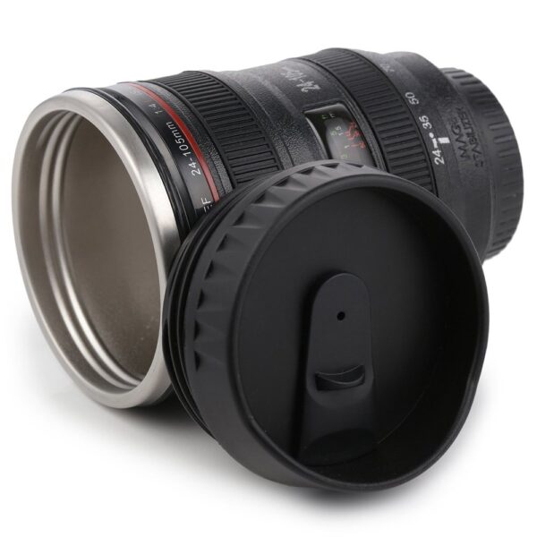 Photography Lens Shaped Cup with Spill-Proof Lid