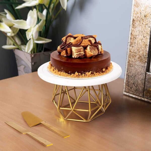 Elegant metal cake stand with plate for birthday and wedding cakes