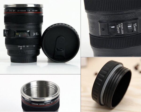 Camera Lens Design Coffee Mug with BPA-Free Lid