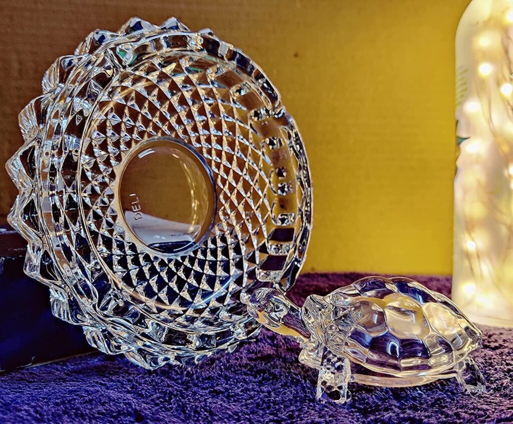 Premium crystal tortoise with glass bowl plate set symbolizing prosperity and positive energy for home decoration