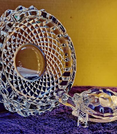 Premium crystal tortoise with glass bowl plate set symbolizing prosperity and positive energy for home decoration