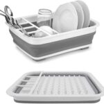 Foldable dish drying rack with plate and utensil compartments