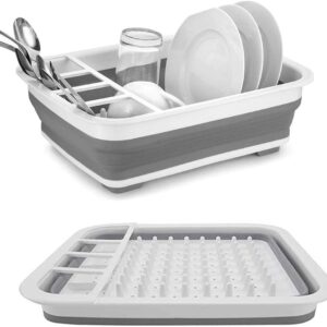 Foldable dish drying rack with plate and utensil compartments