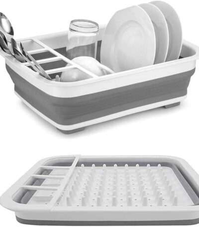 Foldable dish drying rack with plate and utensil compartments