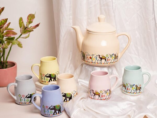 Cute candy-style designer ceramic kettle with tea cup