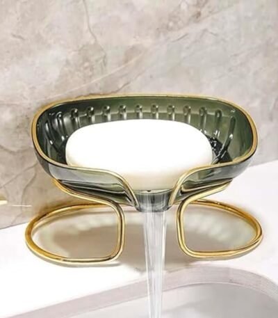Transparent Self-Draining Soap Box with Golden Ring Holder