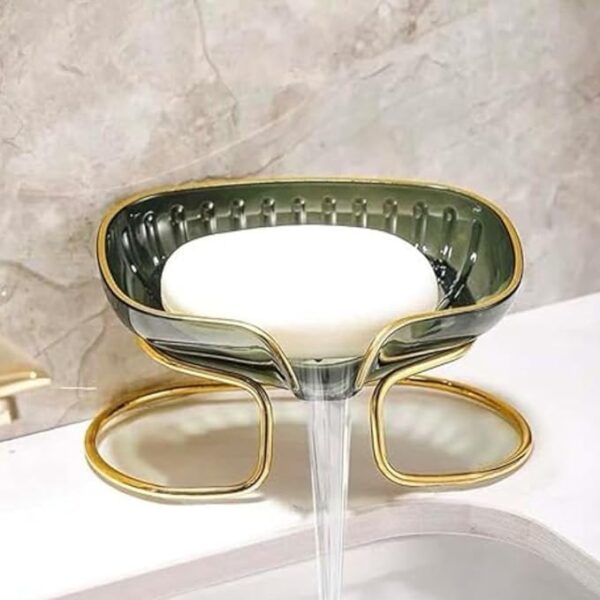Transparent Self-Draining Soap Box with Golden Ring Holder