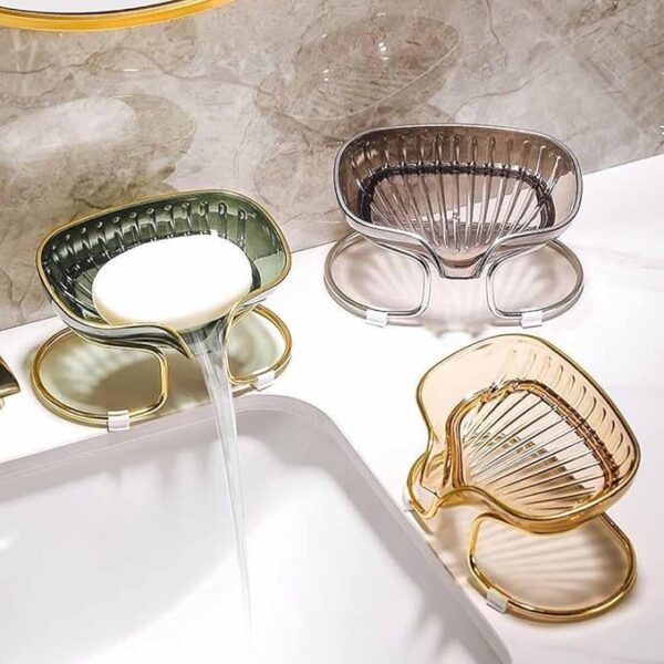 Elegant Self-Draining Clear Soap Tray with Gold Touch