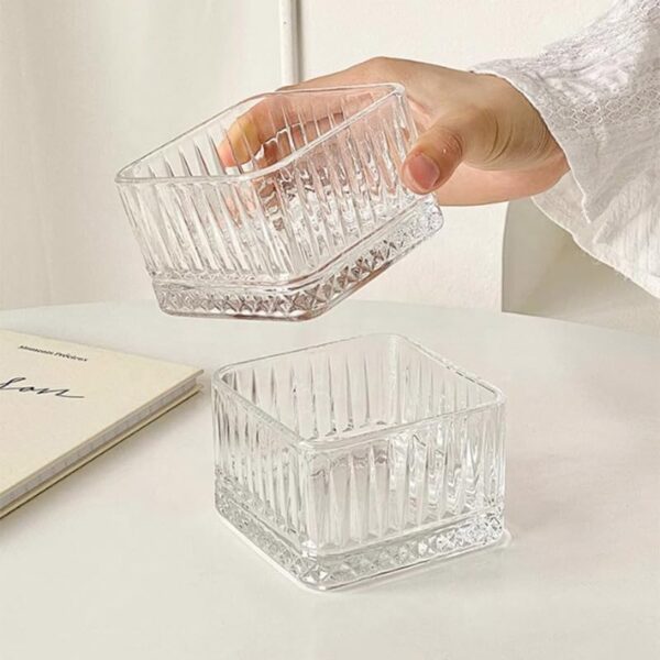 Crystal clear square dessert bowl with fruit salad