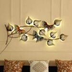 Modern metal leaf wall hanging with LED butterfly light