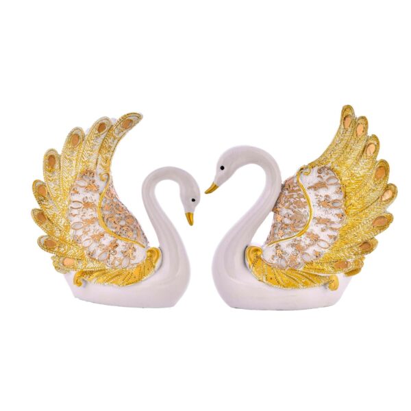 Luxurious Feather Swan Pair Home Decor Showpiece