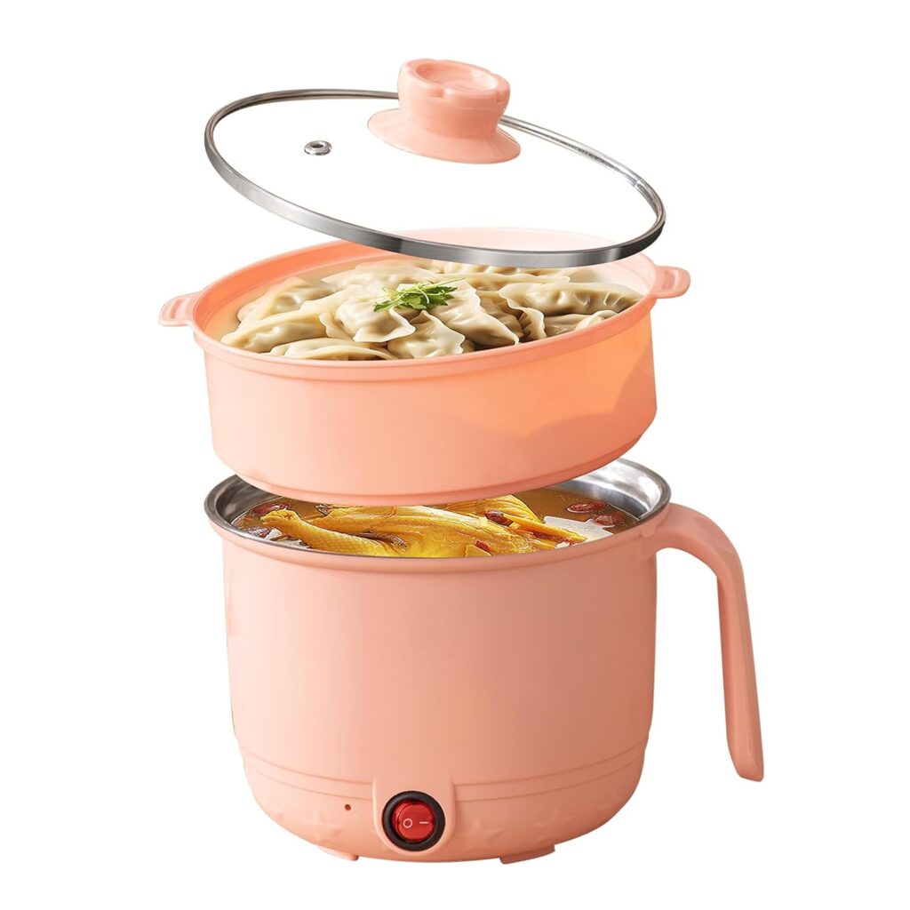 Electric cooking pot and steamer multi cooker with concealed base on kitchen counter