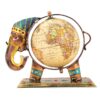 Elephant statue carrying globe made of metal for home decoration