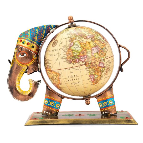 Elephant statue carrying globe made of metal for home decoration
