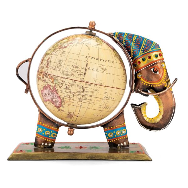 Antique-style elephant with decorative globe tabletop figurine