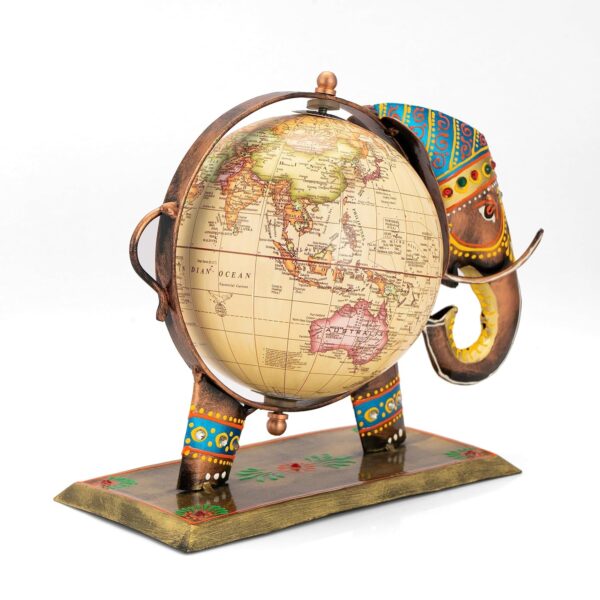 Globe decorative showpiece mounted on metal elephant figure