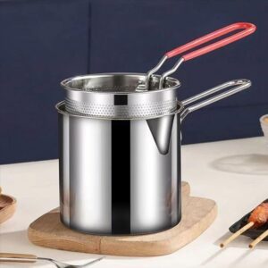 Small stainless steel frying pot with detachable strainer for deep frying