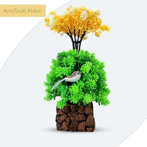 Natural coconut shell pot with miniature artificial blooms