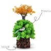 Mini artificial flower pot with coconut wood base for indoor decoration