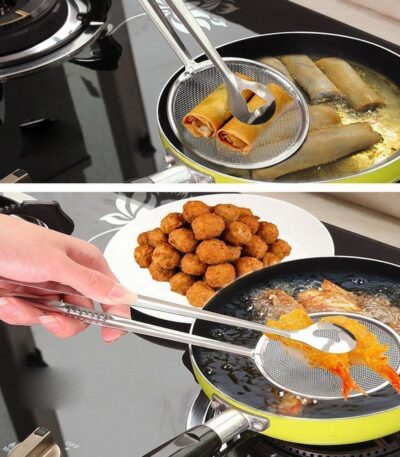 Multi-Functional 2 in 1 Fry Tool Filter Spoon Strainer with Clip for Oil Frying