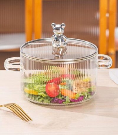 Transparent Glass Serving Bowl With Lid On Dining Table