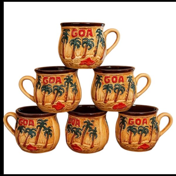 Modern ceramic mug featuring iconic Goa beach elements