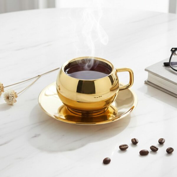 Polished Gold Stainless Steel Teacup Set for Modern Kitchen