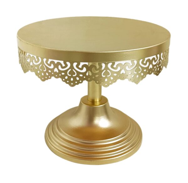 Elegant gold cake stand for wedding dessert table display