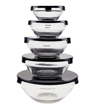 Airtight glass container set with leakproof snap lock lids for meal prep