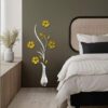 Golden Flower with Silver Acrylic Wall Sticker for Home Décor