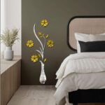 Golden Flower with Silver Acrylic Wall Sticker for Home Décor