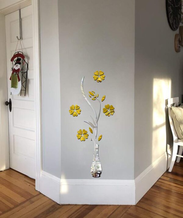 Gold and Silver Floral Acrylic Wall Sticker for Living Room