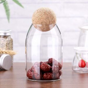 Clear glass jar with wooden ball lid for kitchen storage and decoration