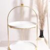 Round white and gold 2-tier metal cake stand for desserts