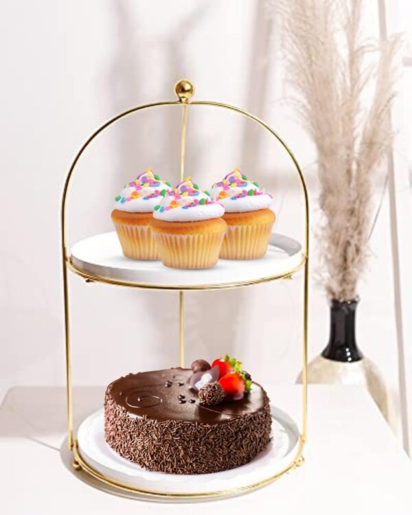 White gold 2-tier snack stand for sweets, fruits & cupcakes