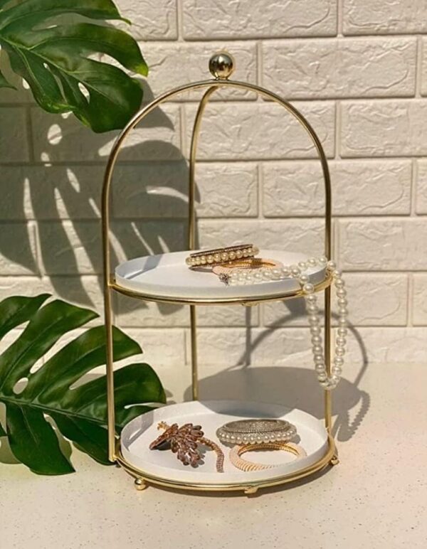 Premium white and gold 2-tier serving platter