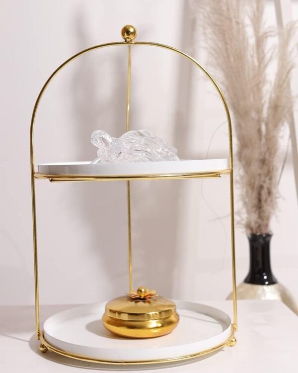 Modern metal stand in white and gold finish