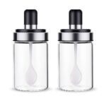 High borosilicate glass spice jar with spoon for kitchen storage