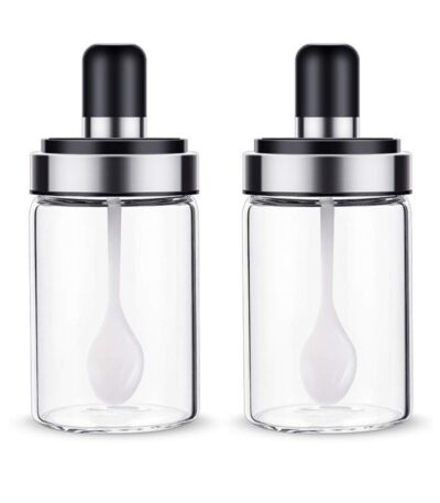 High borosilicate glass spice jar with spoon for kitchen storage