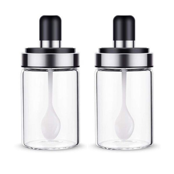 High borosilicate glass spice jar with spoon for kitchen storage