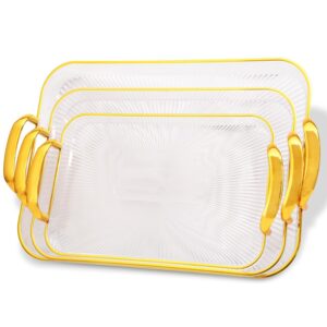 Clear Acrylic Food Serving Tray with Gold Handles – Set of 3