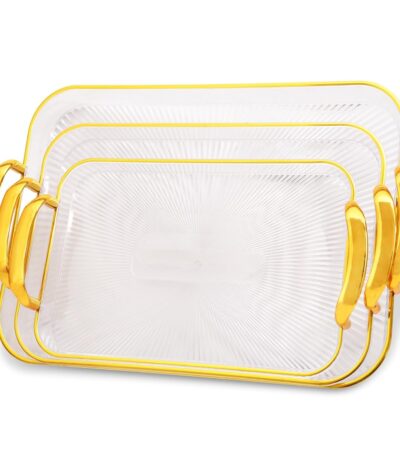 Clear Acrylic Food Serving Tray with Gold Handles – Set of 3