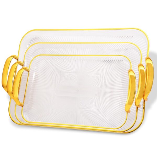Clear Acrylic Food Serving Tray with Gold Handles – Set of 3