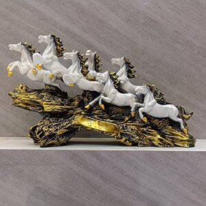 White Marble Seven Running Horses Figurine for Good Luck and Prosperity