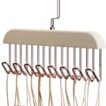 Premium thickened wooden belt hanger with 8 metal hooks for closet organization